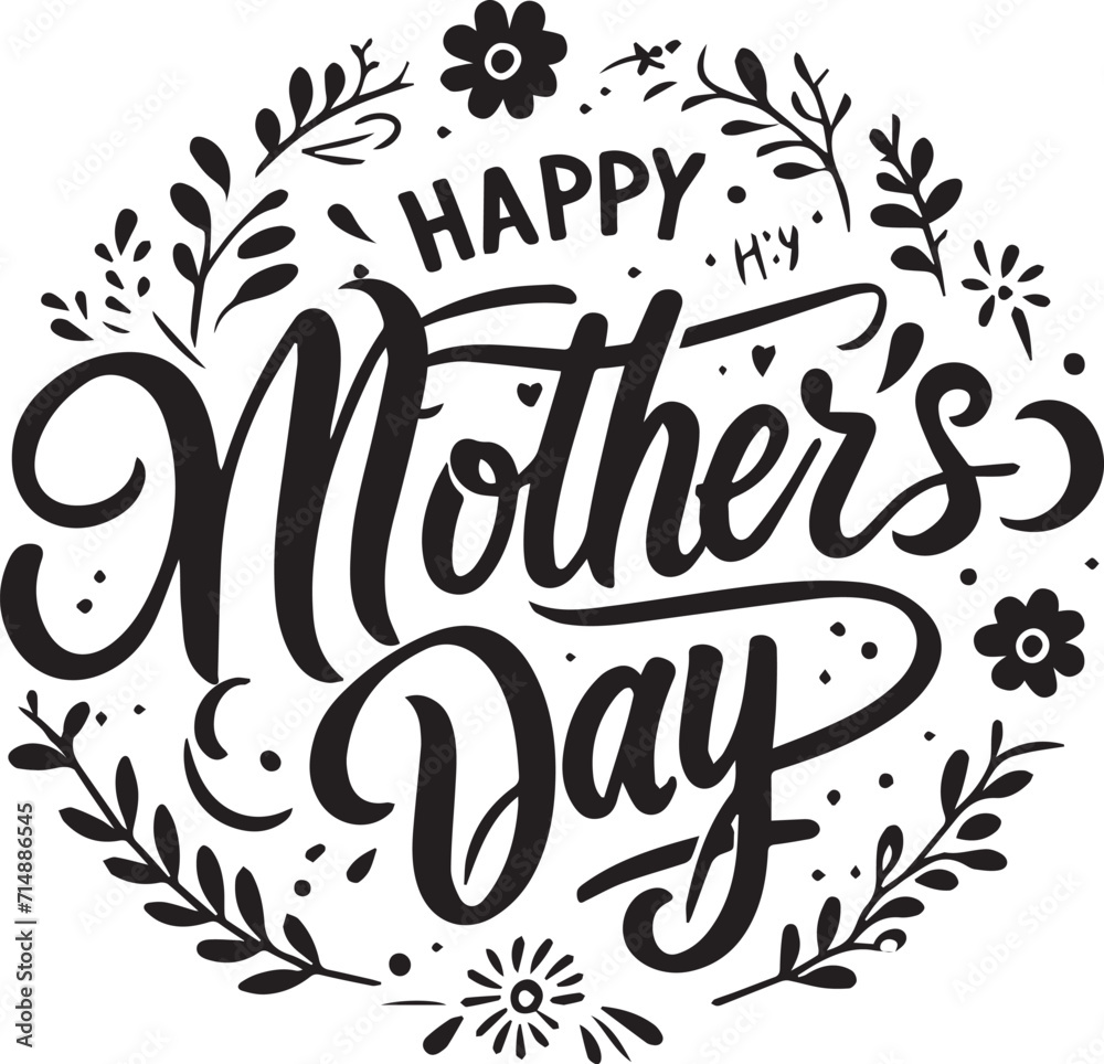 Happy Mothers Day Incorporate a vector illustration of a mother surrounded by blooming flowers.
