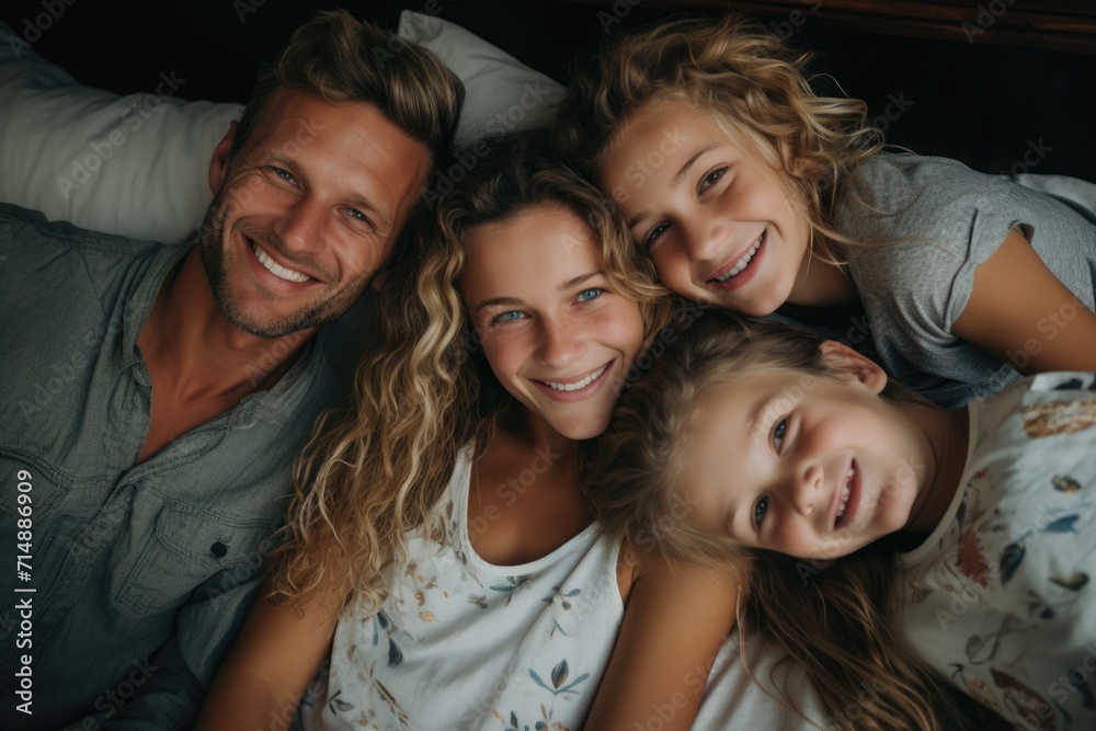 Portrait of a happy family smiling in bed Portrait of a happy family smiling in bed