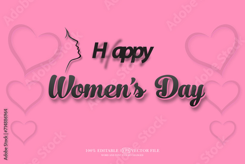 happy women's day card, vector 3D editable text effect template 