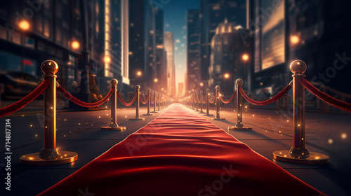 Red carpet on the stairs on dark background, the way to glory, victory and success