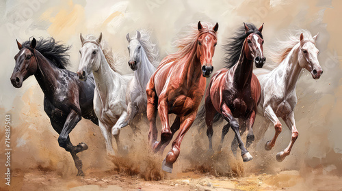 illustration paintings six horses of successful unique wall paintings