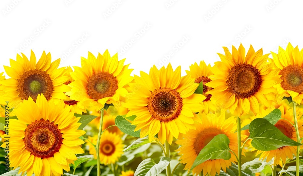 field of sunflowers on a transparent background template