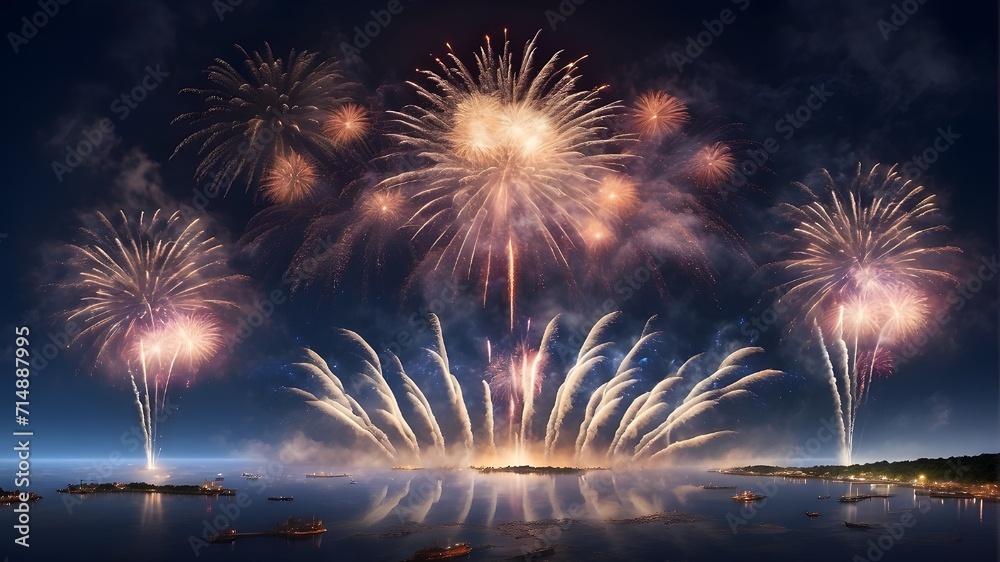 fireworks in the sky,A pyrotechnic display in the night sky