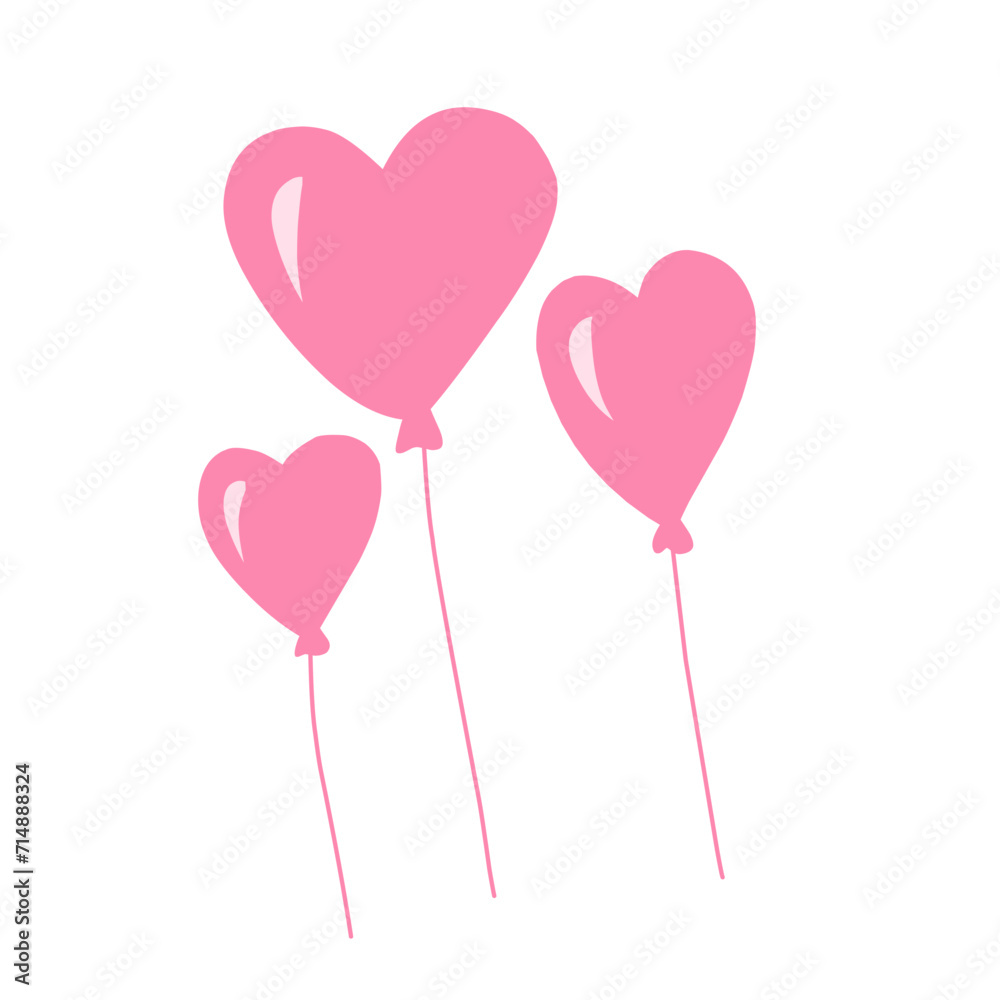 Pink festive balloons with classic shape and heart shape