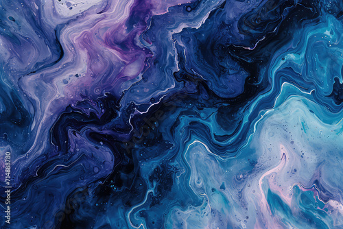 Blue and purple marble abstract background texture. Indigo ocean blue marbling style swirls of marble