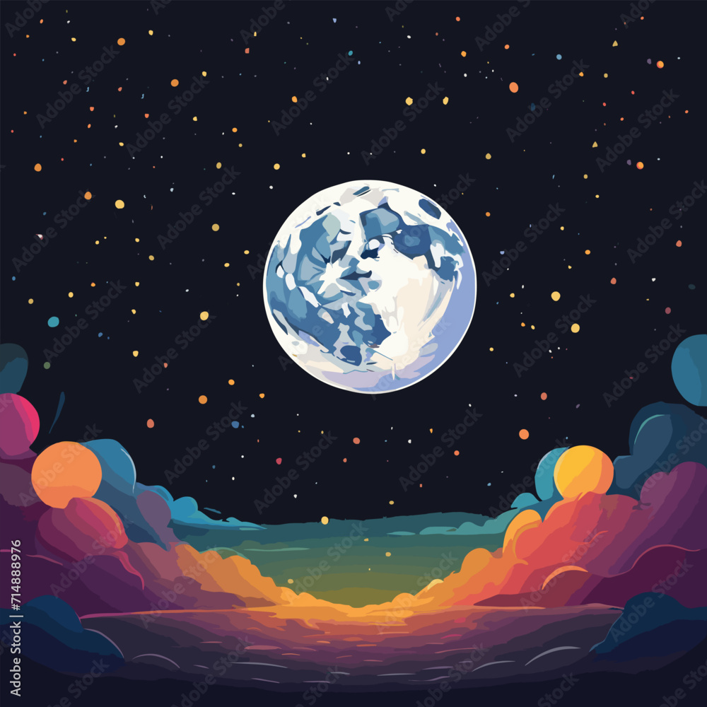 vector illustration of the full moon at night with beautiful colors, generative ai