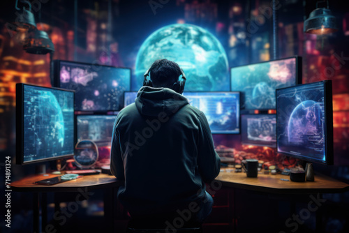 A gaming enthusiast participating in the virtual economy by buying in-game items with digital currency, showcasing the integration of virtual and real-world economies. Generative Ai.