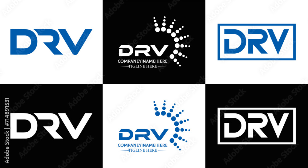 Fototapeta premium DRV logo. D R V design. White DRV letter. DRV, D R V letter logo design. Initial letter DRV linked circle uppercase monogram logo. D R V letter logo vector design. DRV letter logo design five style.