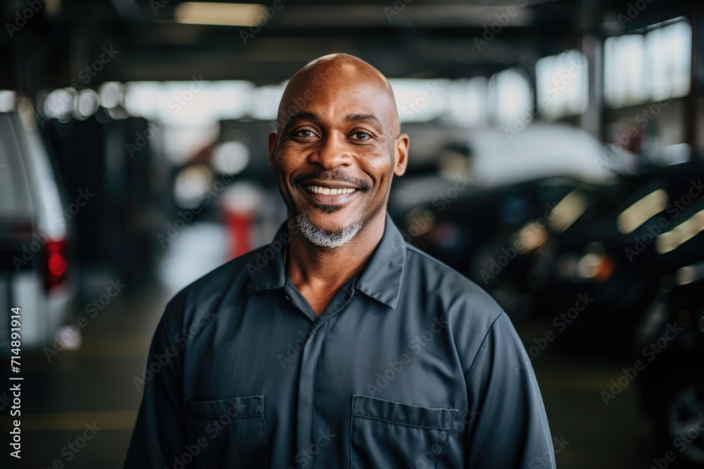 Portrait of a middle aged car mechanic in repair shop Portrait of a middle aged car mechanic in repair shop