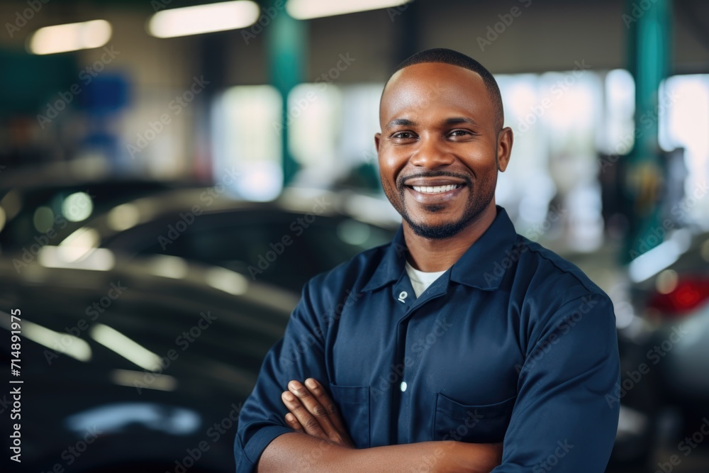 Portrait of a middle aged car mechanic in repair shop Portrait of a middle aged car mechanic in repair shop