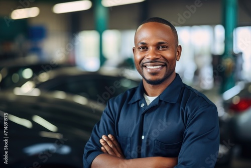 Portrait of a middle aged car mechanic in repair shop © NikoG