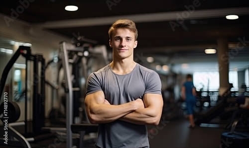 A man standing in front of a gym machine © uhdenis