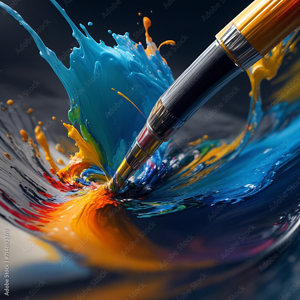 Fototapeta premium Paint is flowing from a paint brush