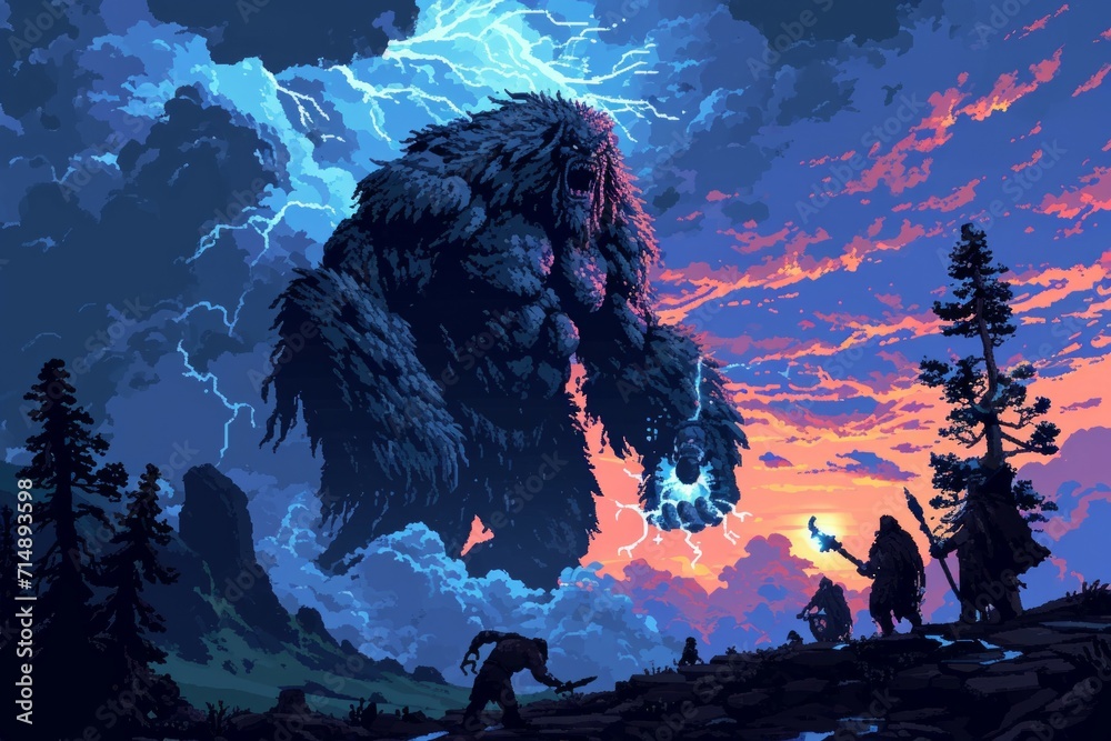 Majestic storm giants, wielding thunderbolts and commanding the forces of nature - Generative AI - obrazy, fototapety, plakaty 