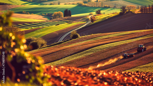 Picturesque rural landscape with rolling hills and vineyards, representing the beauty of the countryside photo