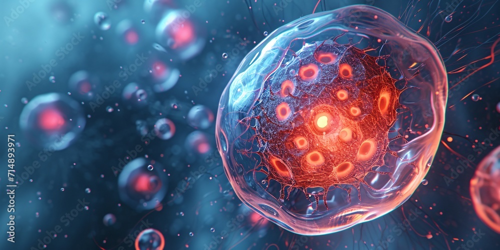 A close-up of a cell with a red glow Generative AI A close-up of a cell with a red glow Generative AI