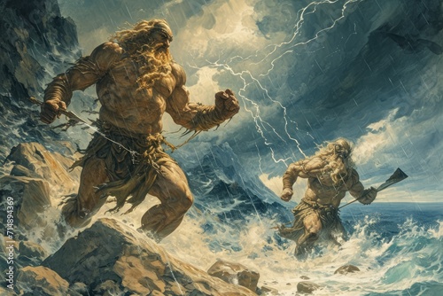 Majestic storm giants, wielding thunderbolts and commanding the forces of nature - Generative AI