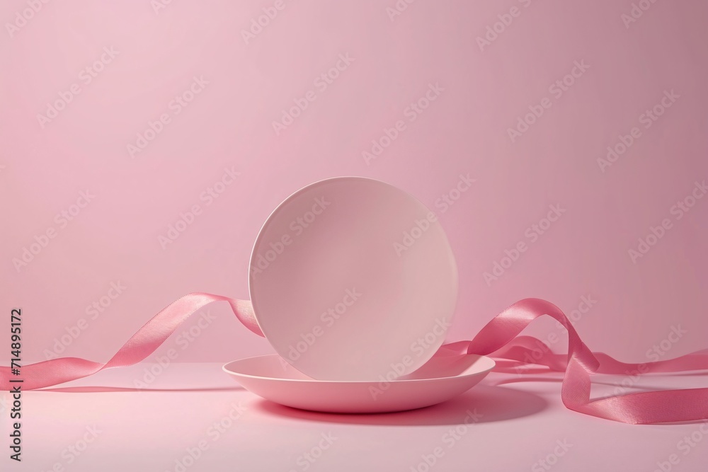 Pink Plate with Pink Ribbon Generative AI