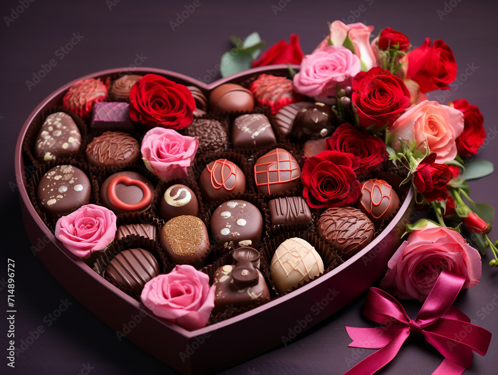 heart shaped chocolates and roses