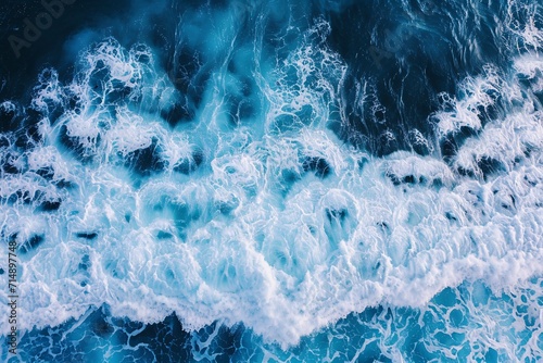 A blue ocean wave with white foam Generative AI