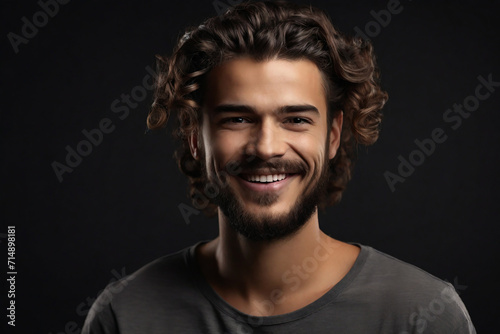 Portrait of handsome young man on black background. Beauty and fashion