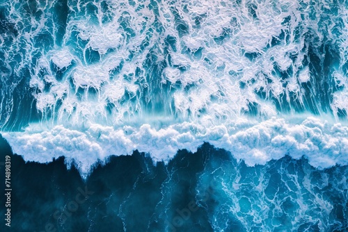 A blue ocean wave with white foam Generative AI