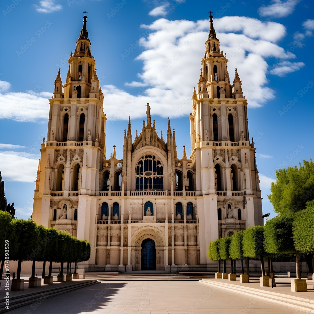 Gothic Grandeur: Majestic Cathedral Basking in the Bright Sunlight