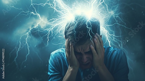 A man with a headache Generative AI photo