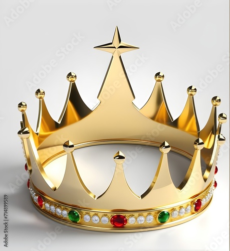 Regal Symbol of Power: A Golden Crown Adorned with Star Topper and Gemstones