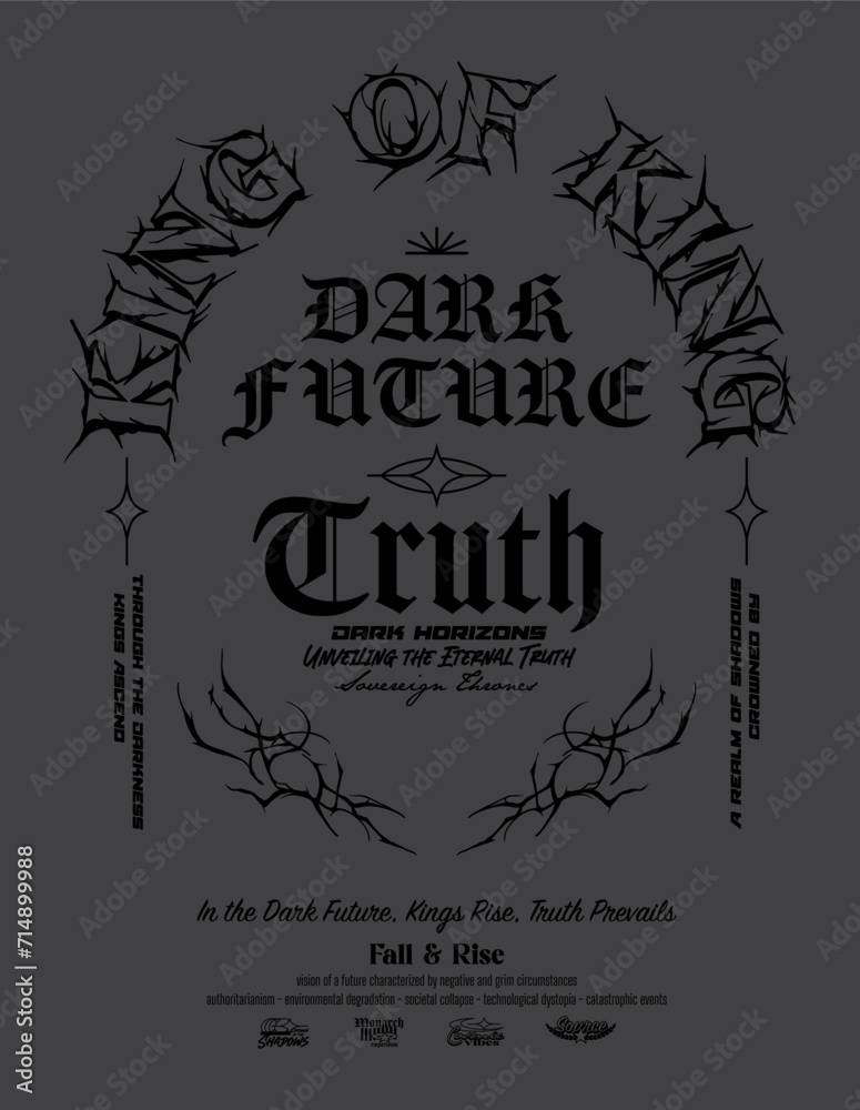 t shirt print design or poster art design featuring with slogans, wordings, imaginary logos and tribal tattoo design