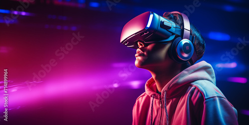 Male Virtual Reality Gamer with VR Goggles on a Light Background