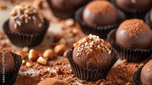 Close up of chocolate candies made with cocoa powder and nuts