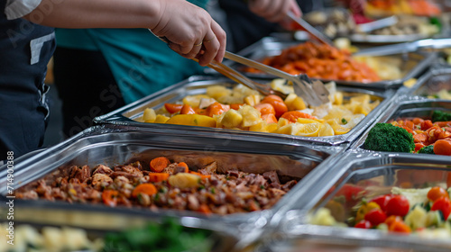 street food with blurred background of food truck at city festival	