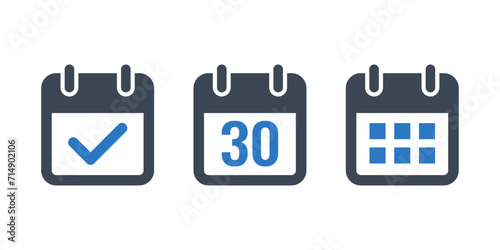 Flat calendar icon set. Vector illustration.
