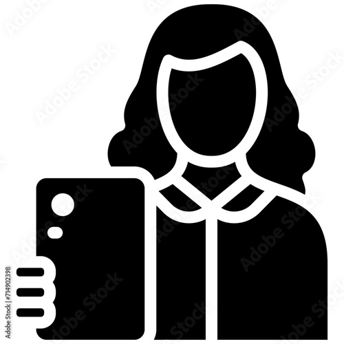 Woman Taking Selfie vector icon illustration of Housekeeping iconset.