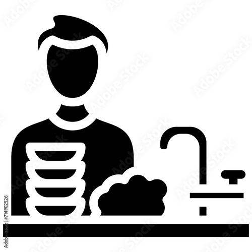 Man Washing Dishes vector icon illustration of Housekeeping iconset.