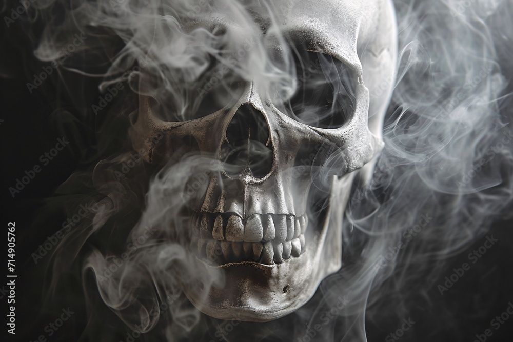Fototapeta premium A close-up of a skull with smoke around it Generative AI
