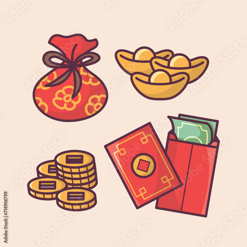 Chinese Lunar New Year celebration traditional holiday icon vector art materials. colorful and neat designs