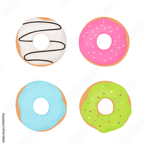 Set of donuts with glaze and sprinkles. Vector illustration