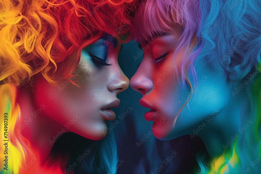 Obraz premium Pair of lovers in rainbow colors. Pride Month LGBT