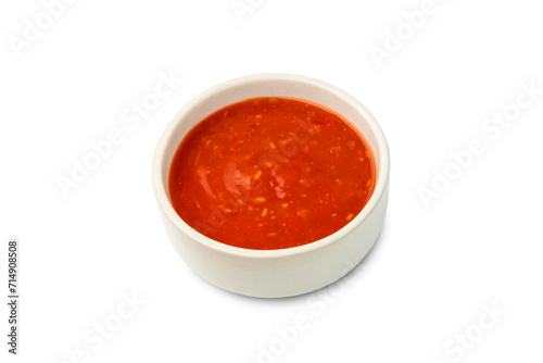 Thai Suki Sauce in white bowl isolated on white background with clipping path