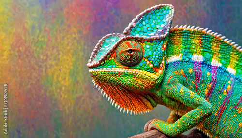 close up of a colorful chameleon, rainbow, shimmering, reptiles, wildlife, goad