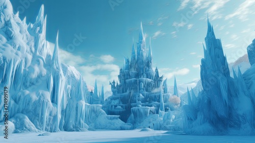 A frozen landscape with a castle in the middle of it