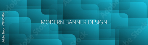 Dark aquamarine green and blue modern abstract banner with gradient rounded squares. Background template