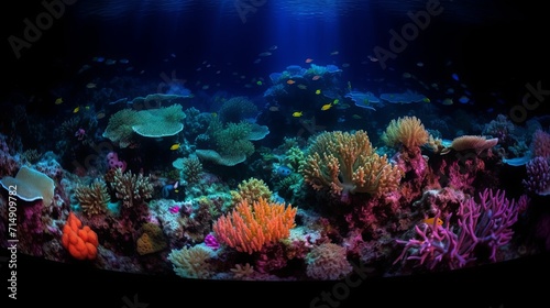 A large aquarium filled with lots of colorful corals