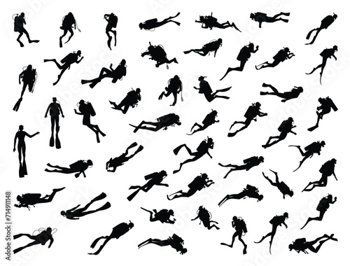 Scuba diving silhouette vector art white background