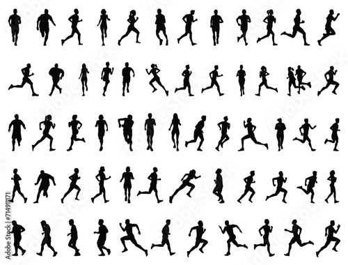 People running silhouette vector art