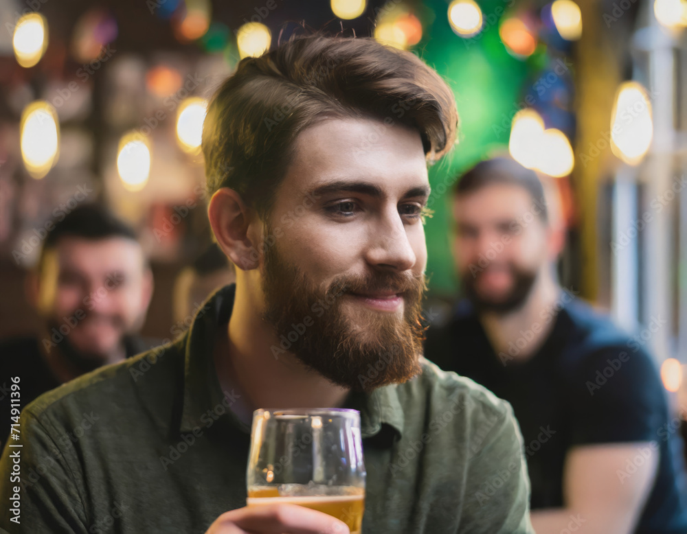 Young Men Enjoying Irish Lager Beer in Pub