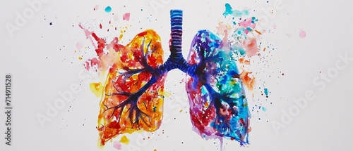 Colorful Lung Anatomy Artwork Generative AI photo