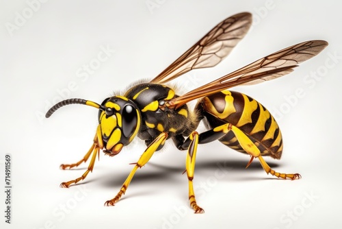 Yellow Jacket Wasp on Isolated White Background. Beautiful Macro Insect Photography of European